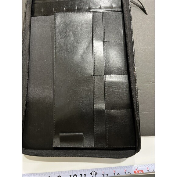 Leather Briefcase 7 Ring Binder Attaché Hide Away Handles Zip Portfolio Black - Picture 12 of 16